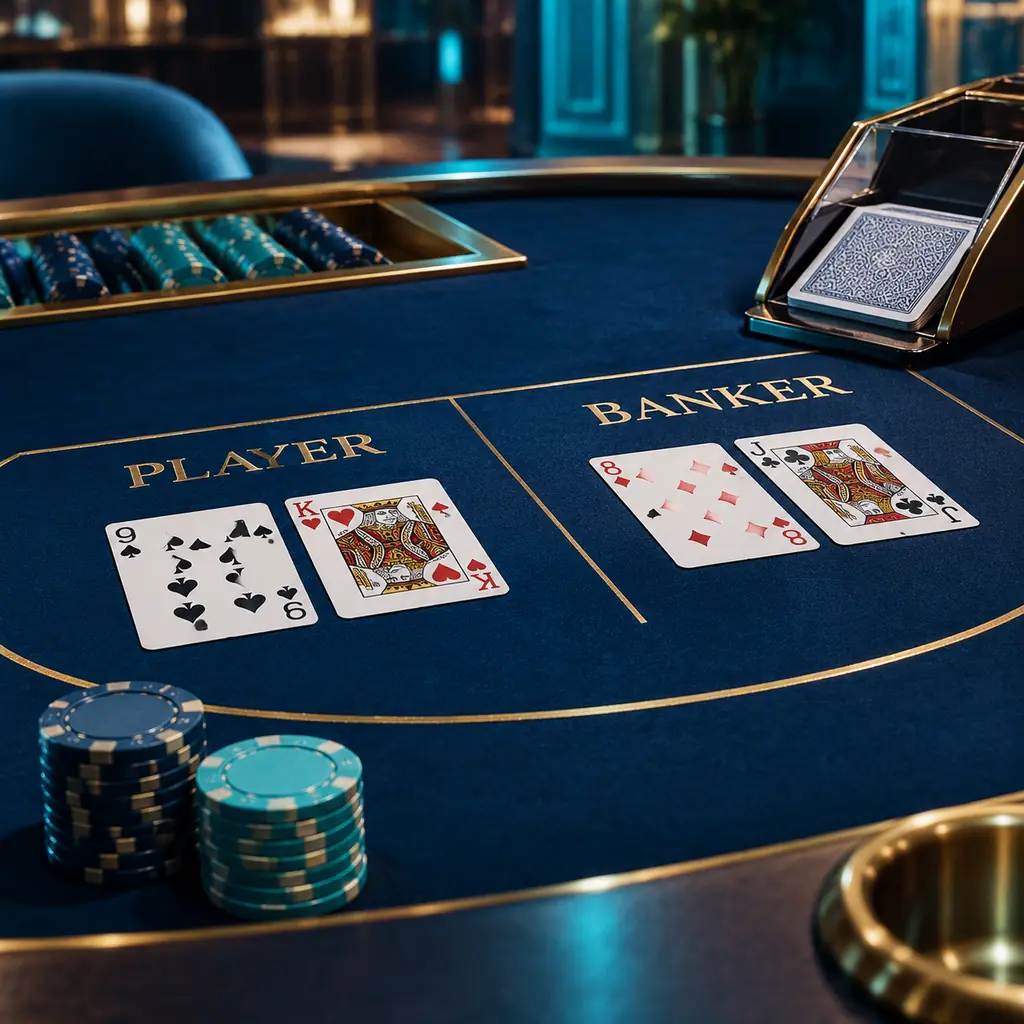 Kartu dan shoe pada meja baccarat