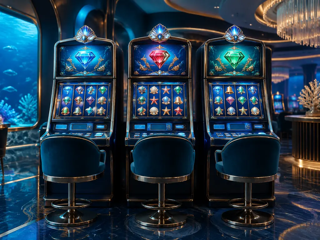 Deretan mesin slot konseptual bernuansa biru